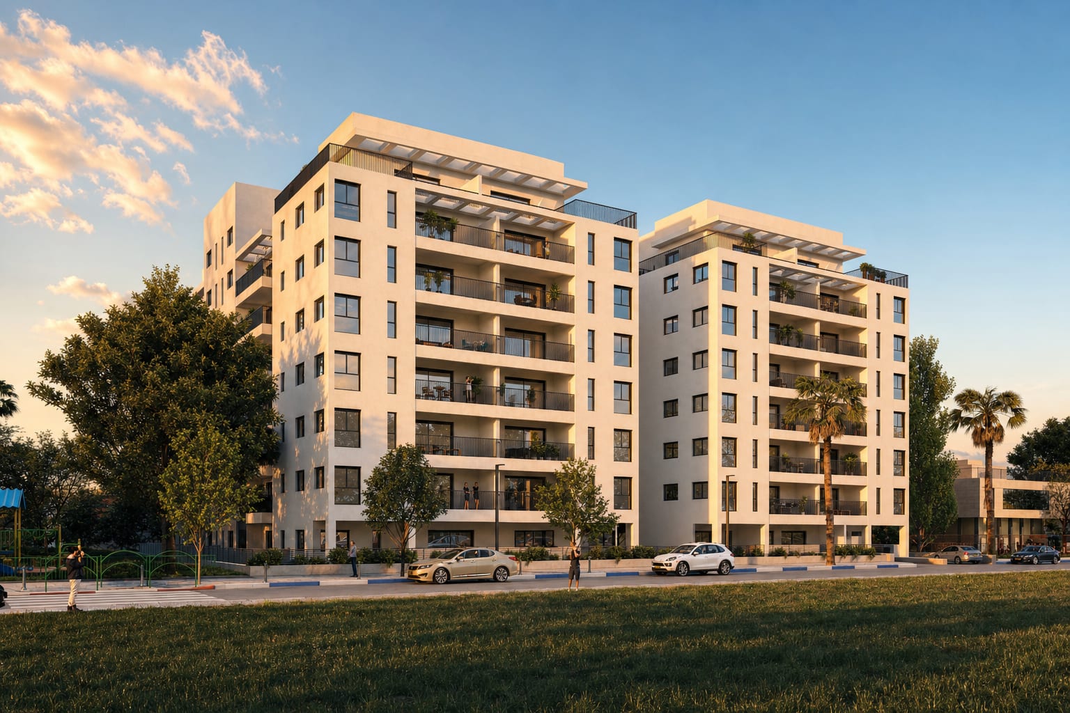 Street-level exterior view of the new-construction building at Moshe Dayan Road 121, Tel Aviv