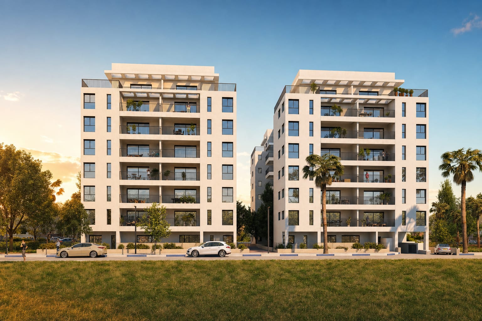 Exterior rendering of the Moshe Dayan Road 121 residential building in Bitzaron, Tel Aviv